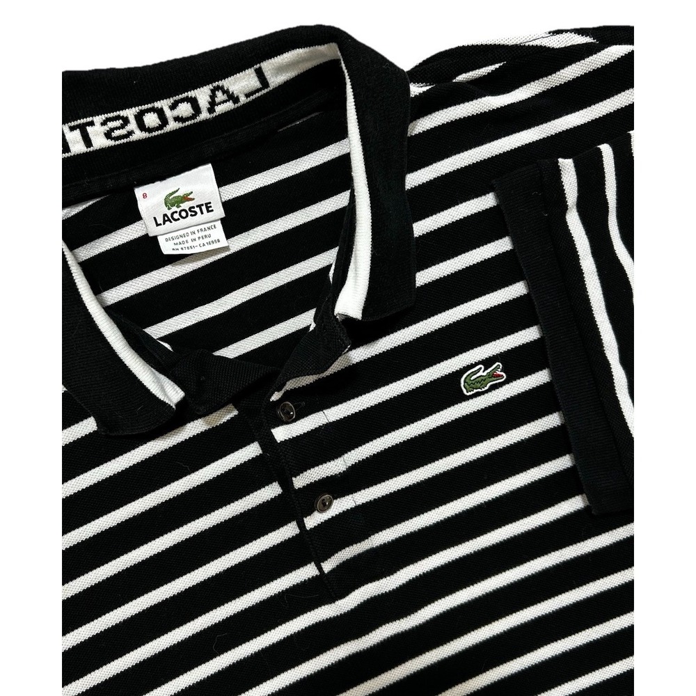 Lacoste Men's Size 8 Black And White Striped Short Sleeve Polo Shirt